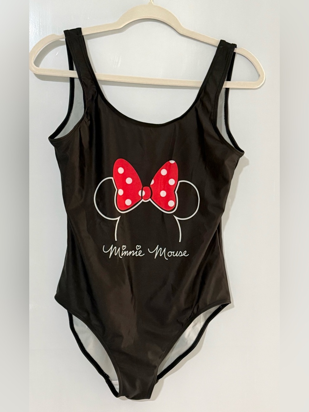 Disney Black Minnie Mouse One-Piece Swimsuit with Red Bow Women size medium